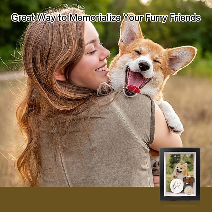 Dog Memorial Shadow Box Frame 5x7 with Paw Print Kit and Fur Keepsake Box Small Pet Memorial Frame Box for Dogs and Cats that Passed Pet Death Sympathy and Remembrance Gift for Pet Owners
