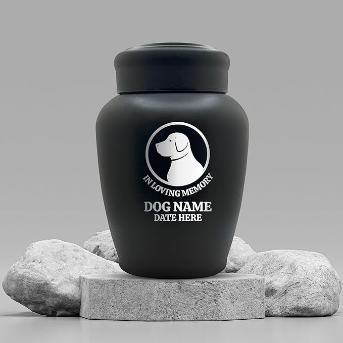 Personalized Custom Dog Urn Engraved Dog Name and Date - Stainless Steel Large Cremation urns for Dogs Ashes with Airtight Closure | up to 150 lbs Capacity | Labrador Silhouette