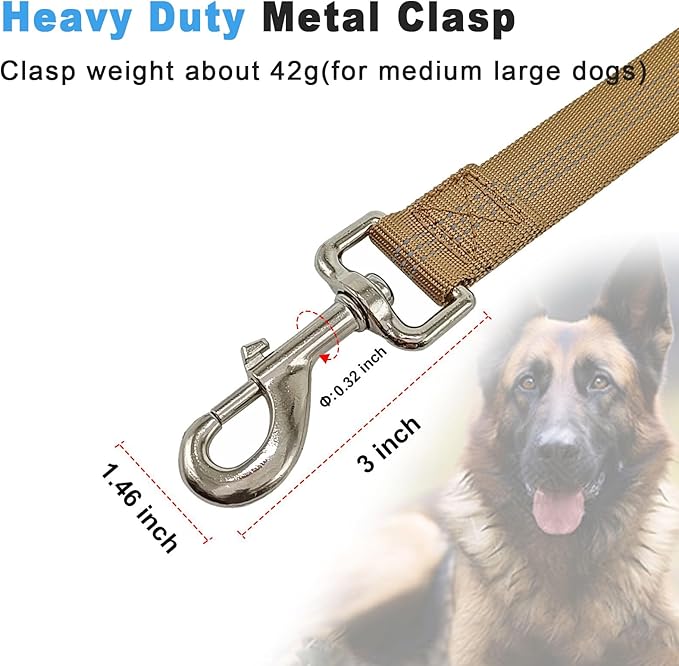 5FT Double Handle Tactical Dog Leash with Shock Absorption, Reflective Heavy Duty Bungee Dog Leash for Medium Large Dogs No Pull Walking Training, Coyote Brown