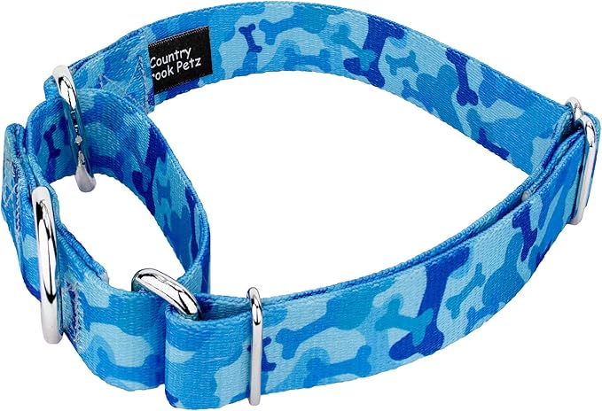 Country Brook Petz - Blue Bone Camo Martingale Dog Collar - Camouflage Collection Featuring Rugged Designs (1 Inch, Medium)