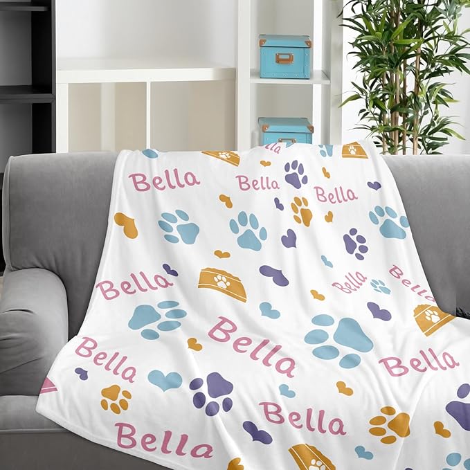 Custom Pet Blanket, Personalized Dog Blanket with Name, Customized Soft Flannel Blanket Gift for Pet Lover, Birthday, for Pet Animal Women Men Dog Lovers Memorial Gift
