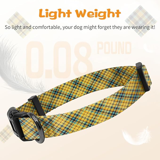 Kazazoo Dog Collar Cute and Soft Nylon Puppy Collar for Boy and Girl, Adjustable Dog Collars for Small Medium Dogs, Yellow&Blue Plaid-M
