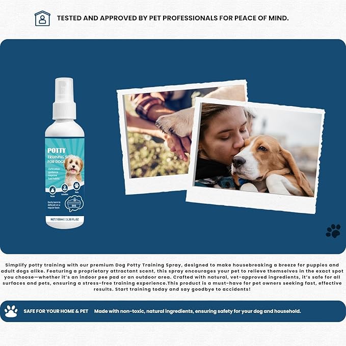 Dog Potty Training Spray - Effective Puppy Potty Training Aid for Indoor & Outdoor Housebreaking - Attractant Scents for Dogs & Puppies - Shortens Training Time & Saves Floors (3.38 fl oz)