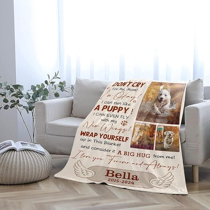 Personalized Dog Memorial Blanket with Photo:Made in USA,Custom Memorial Gifts for Loss of Dog,Cat,Pet,Sympathy Bereavement for Loss of Pet