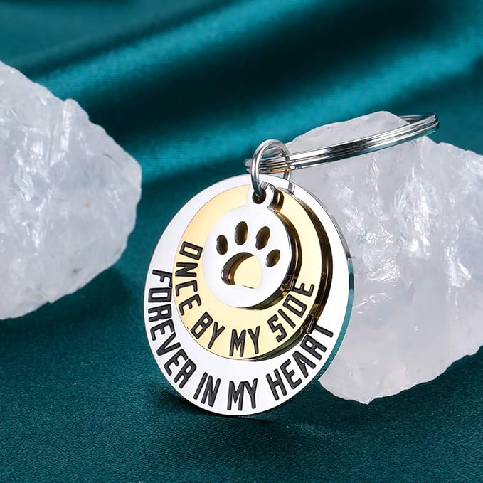 Dog Cat Pet Memorial Gifts Keychain for Pet Lover Remembrance Jewelry gifts for Loss of Pet Sympathy Condolences Dog Remembrance Gifts Men Women Pet Owner Once by My Side Keepsake Key Ring