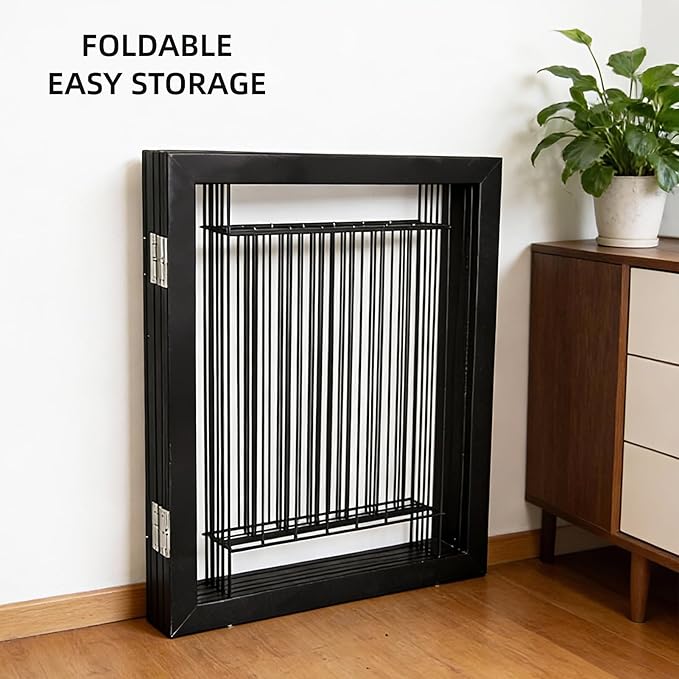 ZJSF Freestanding Dog Gate Indoor, Foldable Dog Fence for Doorways,Hallways or Stairs, Sturdy Wood Extra Wide Pet Gate with Support Feet,Black,24 "Height-6 Panels