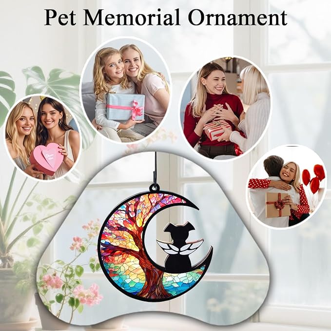Dog Angel Memorial Suncatcher with Rainbow Bridge Poem Card, Pet Sympathy Gifts for Loss of Dogs and Cats, Life Tree