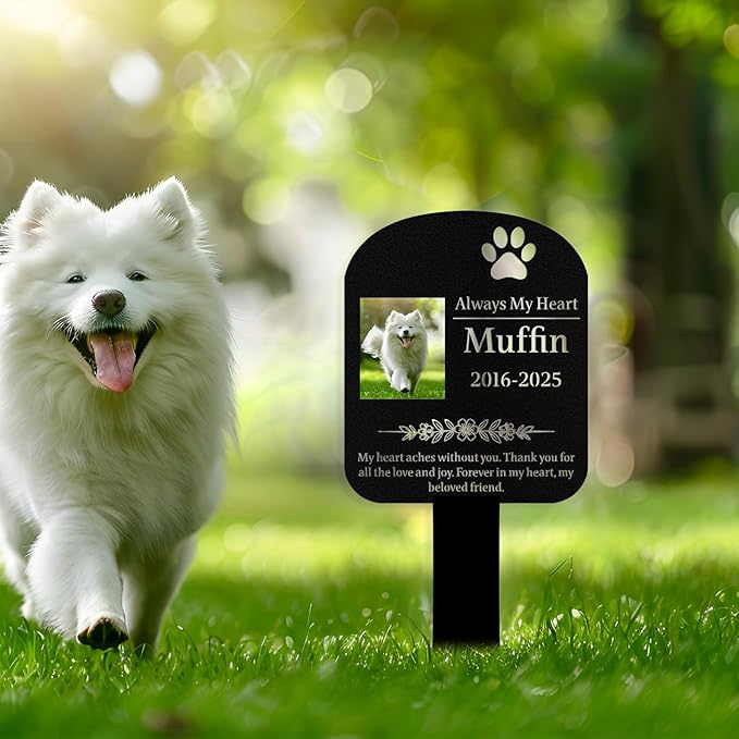 Custom Dog Grave Markers Outdoor, Personalized Pet Grave Marker Dog Memorial with Photo and Name, Outdoor Weatherproof Pet Cemetery Sign, Personalized Dog Memorial Gifts for Loss of Dog