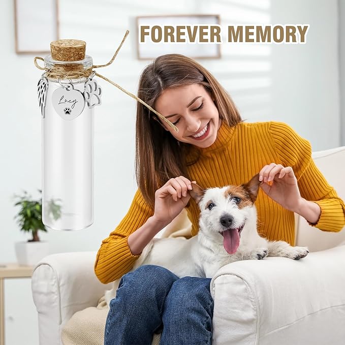 Pet Hair Memorial Glass Bottle,Vial for Ashes Or Hair Dog Or Cat Keepsake Pet Loss Memory Sympathy Gift (Custom Made)