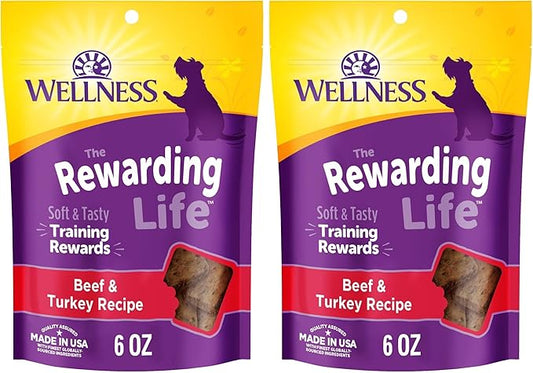 Wellness Rewarding Life Grain-Free Soft Dog Treats, Made in USA with Healthy Ingredients, Ideal for Training (Beef & Turkey Recipe, 6-Ounce Bag) (Pack of 2)