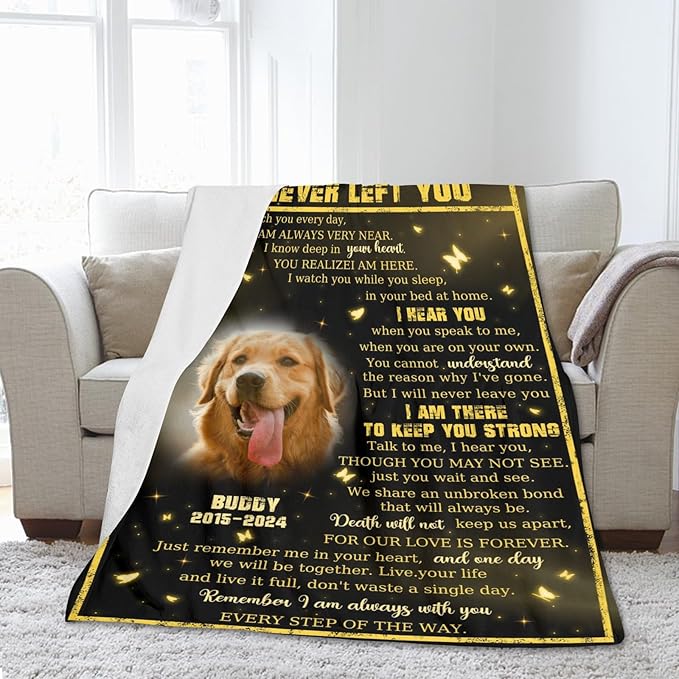 Personalized Dog Memorial Blanket with Photo:Made in USA,Custom Pet Memorial Gifts for Loss of Dog,Cat,Pet,Sympathy Bereavement for Loss of Lover