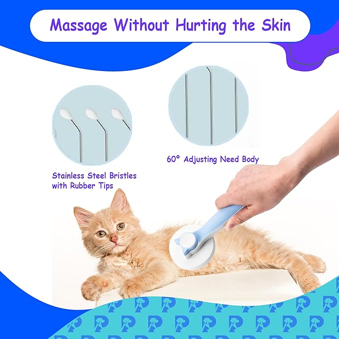 Self-Cleaning Cat and Dog Grooming Brush - Fur Removal, Gentle on Skin. Ergonomic Design with Stainless Steel Bristles. Suitable for All Coat Types - Durable, Long-Lasting Pet Brush (Gray)