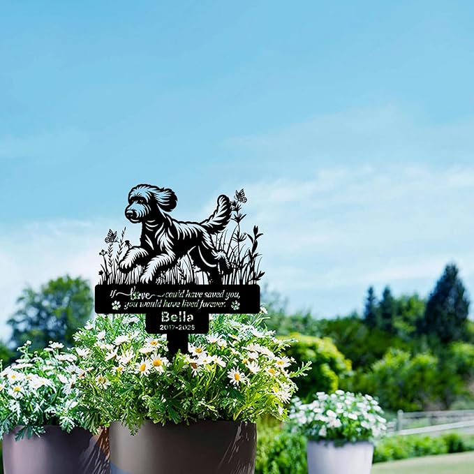 Custom Goldendoodle Memorial Stake with Name & Date, Personalized Pet Metal Memorial Garden Stakes for Doodle, Pet Doodle Stake Dog Loss Sign Pet Garden Memorial Sign Pet Grave Markers