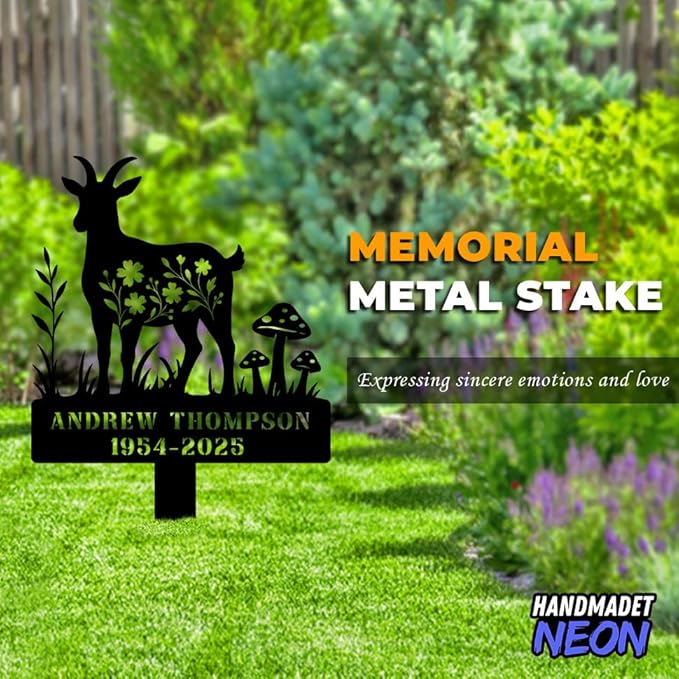 Goat Memorial Metal Stake Personalized Sympathy Gift Custom Name Goat Garden Stake Farm Decor Goat Grave Marker Pet Grave Marker Garden Decor (Goat 02)