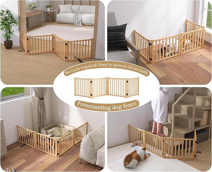 Solid Wood Freestanding Pet Gate,Nature Wood Dog Gates for Doorways The House,Pet Gate for Stairs,Freestanding Indoor Gate Safety Fence,16.9" Height-4 Panels