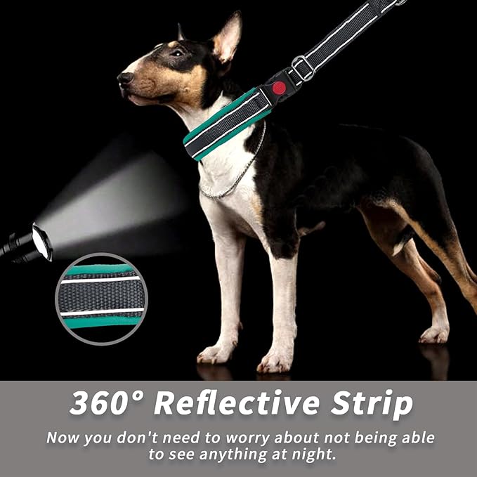 Martingale No Pull Dog Collar for Large Medium Small Dogs, Heavy Duty Nylon Reflective Adjustable Anti Pull Slip Collar with Buckle for Training Walking L Black Green