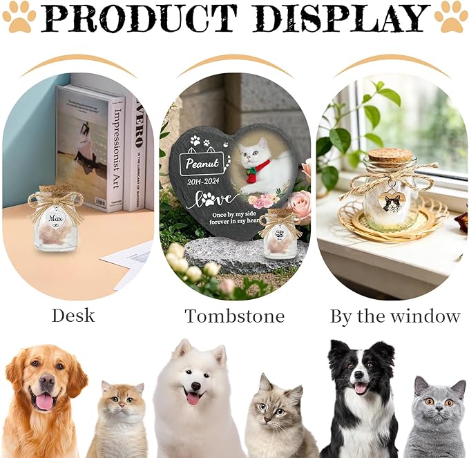 Custom Pet Hair Memorial Bottle with Engraved Photo & Text, Personalized Pet Fur Keepsake for Dog Cat Hair, Loss of Dog Sympathy Gift (Style 2)