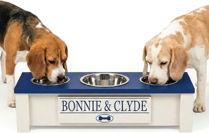 GTW Elevated 3 Bowl Dog Feeding Station - Customized Triple Stand for Small Dog Breeds - Includes Storage & Stainless Steel Bowls (Small, Blue)