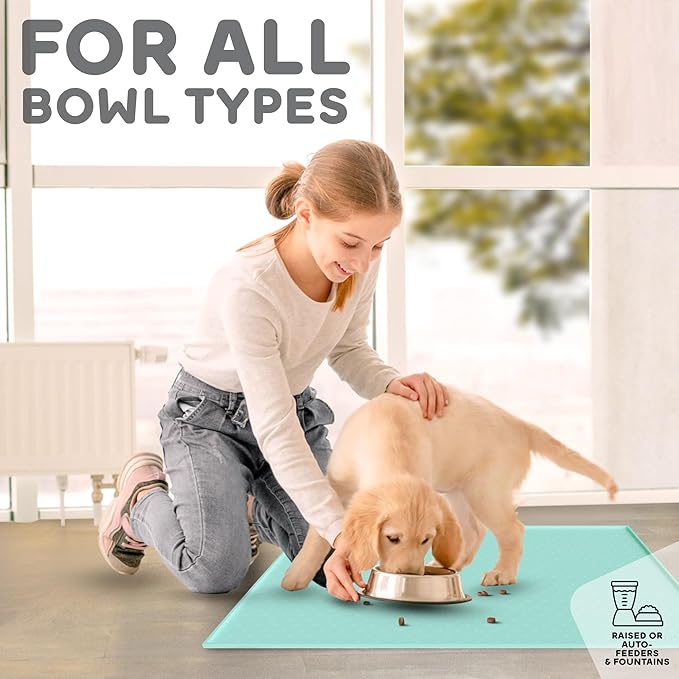 Dog Food Mat - Raised Edges Dogs Mat for Food and Water Prevent Spill, Waterproof Cat Food Mats Protect Floors, Easy Clean Dog Bowl Mats for Food and Water, Silicone Pet Food Tray