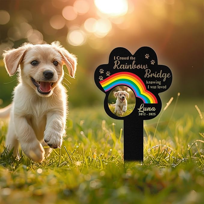 Custom Dog Grave Markers Outdoor, Personalized Pet Grave Marker Dog Memorial with Photo and Name, Outdoor Weatherproof Pet Cemetery Sign, Personalized Dog Memorial Gifts for Loss of Dog