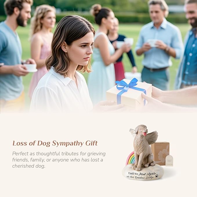 Rainbow Bridge Dog Memorial Gifts: Hand-Painted Resin Figurine for Loss of Dog - Sympathy Gift for Dogs Mom, Remembrance Keepsake for Golden Retriever Lovers