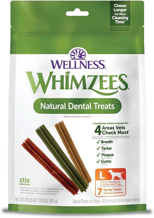 Whimzees Wellness Stix Dog Dental Treats, Large Size Stick, (7 Count)