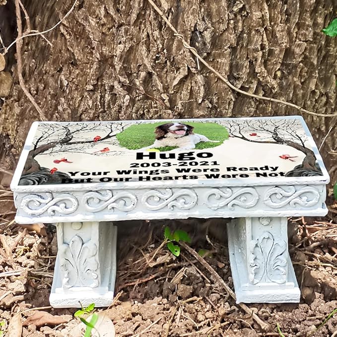 Personalized Memorial Bench for Pet Human, Custom Pet Memorial Stone with Colorful Photo, Pet Grave Marker Dog Headstone Cat Tombstone, Loss of Pet Gifts, Memorial Garden Plaque