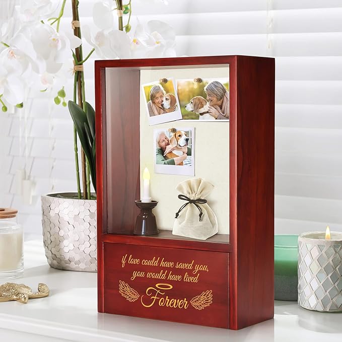 TJ.MOREE Dog Memorial Gifts - Dog Urns for Ashes Display Case, Pet Sympathy Gifts Shadow Box - If Love Could Have Saved You, You Would Have Lived Forever Angel Wings