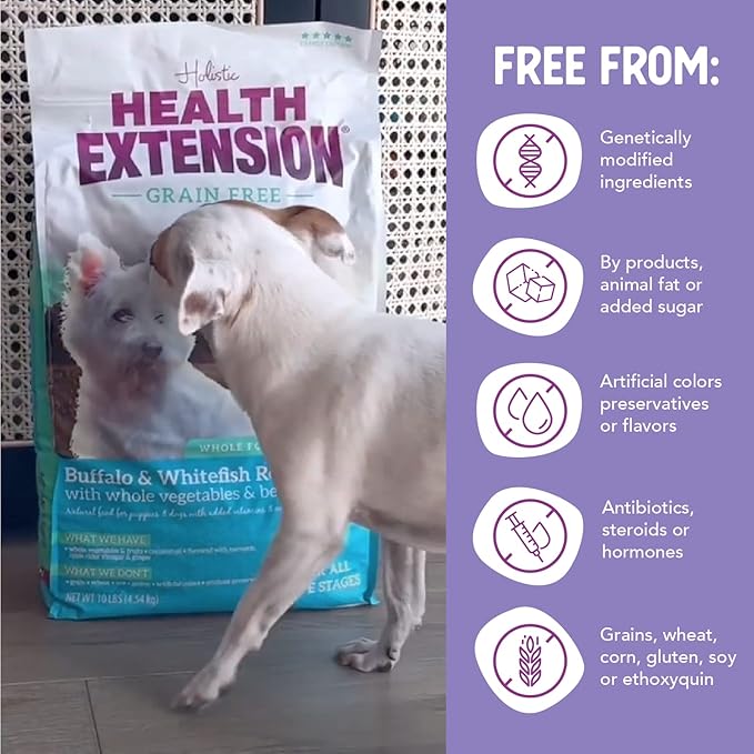 Health Extension Grain Free Buffalo & Whitefish Little Bites Small Kibble Formula with 30+ Superfoods and Probiotics for Teacups, Toys & Miniature Dogs (23.5 lb)