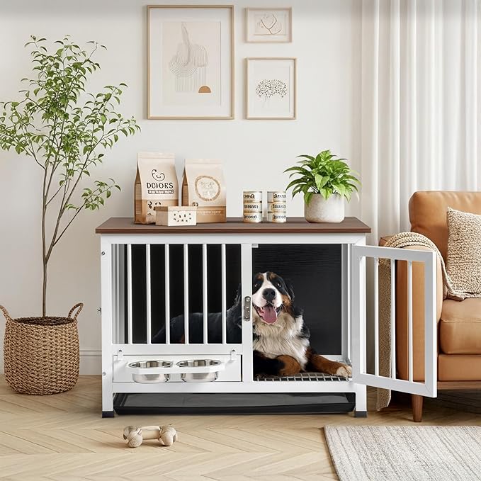 VINGLI Dog Crate Furniture (Medium-32 inch White)