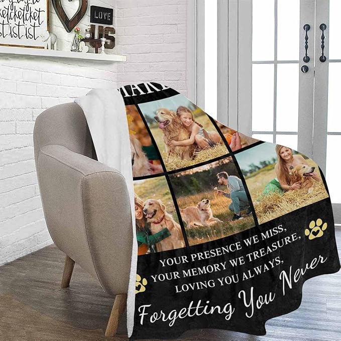 Artsadd Pet Memorial Gifts for Dogs Cats-Personalized Blanket with Photos and Name-in Loving Memory Gifts for Loved Ones Lost-Custom Remembrance Gifts Blankets for Pets Lover-Dog Funeral Gifts