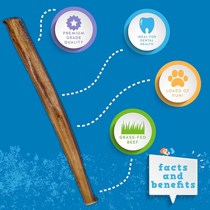 Jack&Pup 12 Inch Jumbo Bully Sticks for Dogs (5 Pack) Single Ingredient Dog Bully Sticks for Large Dogs and Aggressive Chewers