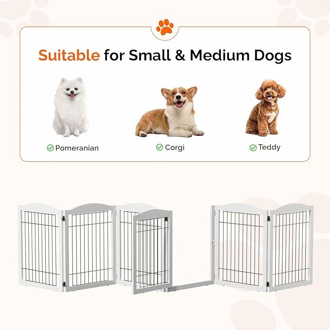 VINGLI Freestanding Dog Gate with Door, Pet Gate with Walk Through Door, Foldable Pet Safety Fence for Stairs Doorways Fireplace (30" H - 6 Panels)