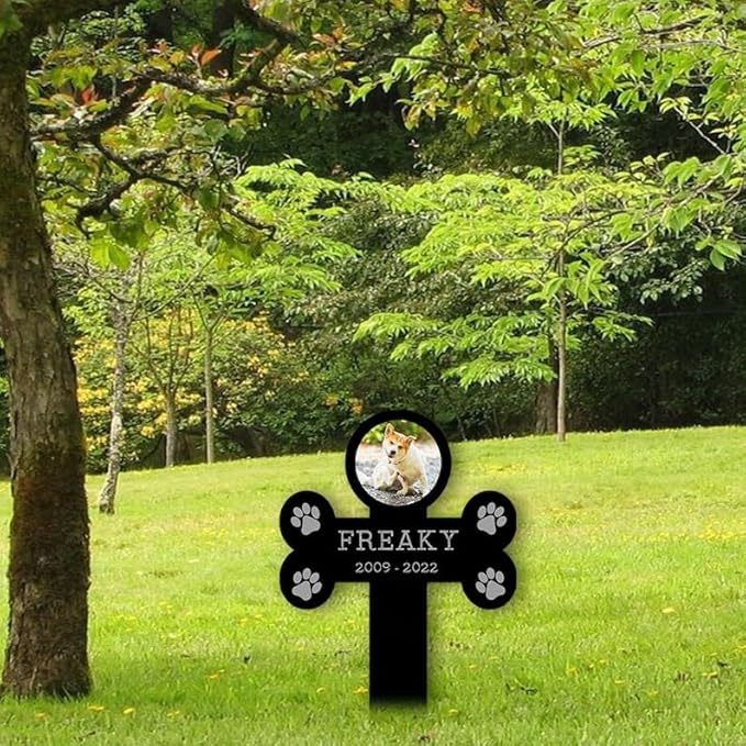 Personalized Dog Memorial Stake Custom Dog Cat Photo Pet Bone Shape Metal 12x12 inch Pet Grave Marker Dog Loss Gift Sympathy Gift for Dog Lover (Style 10)