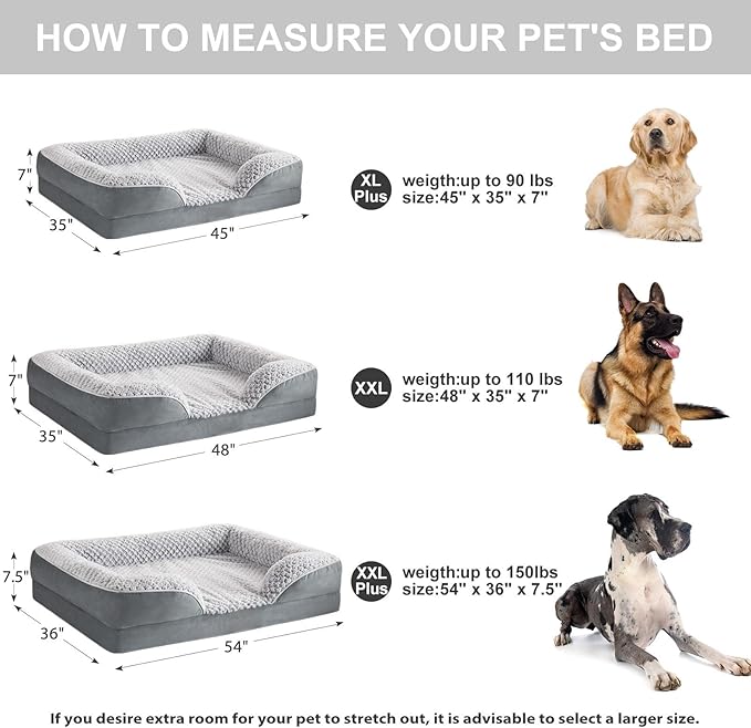Orthopedic Dog Bed for Extra Large Dogs 48x35Inch, Egg Crate Foam Bed for Extra Large Dogs, Equipped with Removable Waterproof Pillow Cover and Anti-Slip Bottom, Pet Bed