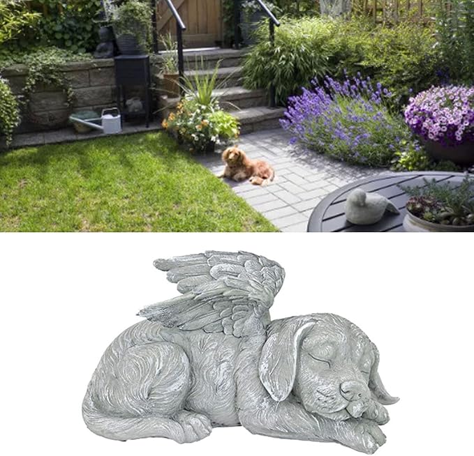 Pssopp Gifts Figurine Pet Memorial Stone for Cemetery Memorial Bereavement Gifts Figurine to Cherished Pets (Angel Dog)