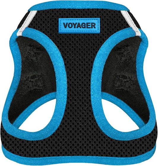 Best Pet Supplies - All Weather Mesh/Plush, Reflective, No Pull Harness for Small, Medium Dogs, Cats - Secure with Hook & Loop Fastener, Buckle, Double D-Rings - Black/Blue Trim, XL