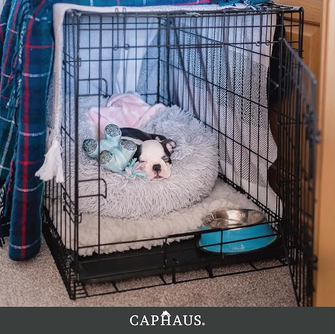 CAPHAUS Foldable Dog Crate Wire Metal Kennel w/Leak-Proof Pan & Protecting Feet & Divider Panel, Small, Medium & Large Indoor Cage, 48” w/Single or Double Doors