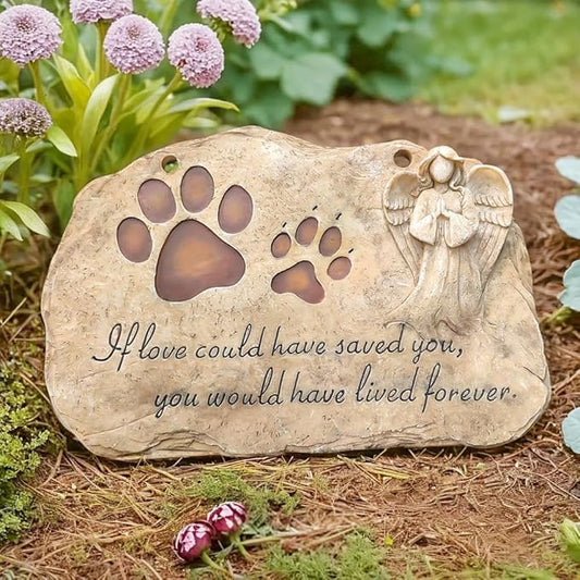 jinhuoba Pet Dog Memorial Stones Headstones Plaques with Angel, Sympathy Paw Prints Pet Dog Memorial Gifts Loss Gifts Remembrance Gift Grave Stones for Dogs or Cats Outdoors, 11" x 7.5"
