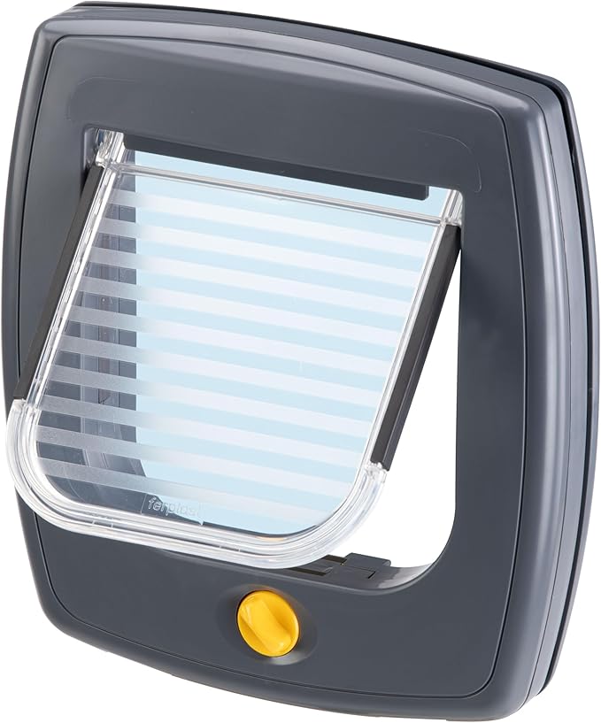 Ferplast Cat Flap, Dog Flap, for Glass Doors, Walls, Door for Cats and Small Dogs, 4-Way Controllable Entry and Exit, Universal Installation, Partial Tunnel, Swing 3 Small Size, Pet Door, Grey