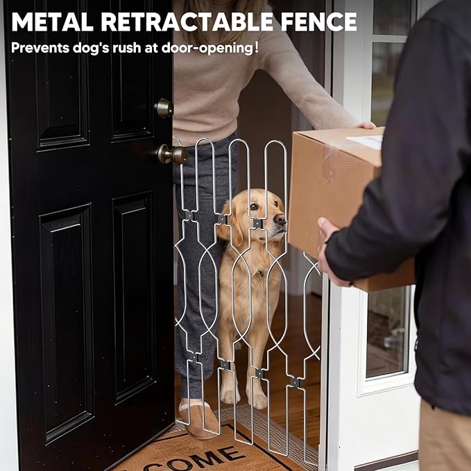 Snagle Paw Metal Retractable Door Barrier,Tall Safety Dog Gate for Front Door,Easy Install Retractable Pet Gate for Recreational Vehicle,Doorways,28.4" Wide 35"