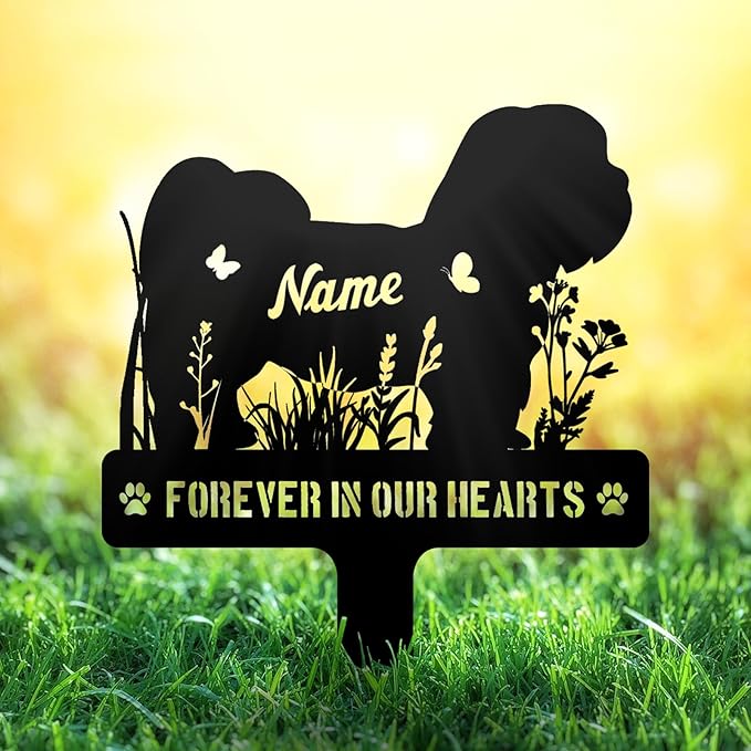 Custom Lhasa Apso Lhasa Dog Memorial Stake, Personalized Dog Grave Marker, Metal Pet Tombstone, Outdoor Sympathy Sign for Garden Yard Decor, Pet Loss Gift
