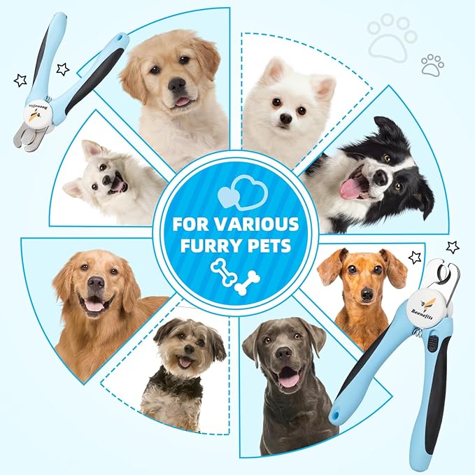 Large Dog Nail Clippers with Sharp Stainless Steel Blade for Smooth Cutting, Ergonomic TPE Handle Special Baffle to Avoid Flying Nail Fragments, Hidden Nail File (Large/Medium), Blue