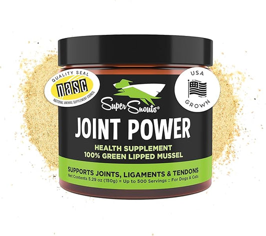 Super Snouts Joint Power – 5.29oz Powder – Joint Supplement for Dogs and Cats with 100% Green Lipped Mussel Helps Ease Discomfort & Stiffness– Made in The USA