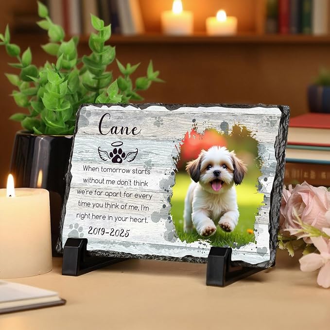 Ship Next Day, Customized Pet Memorial Stones for Dogs Cats Memorial Gifts for Loss of Dog Death Sympathy Gift with Photo Picture Name Date Personalized Pet Frame