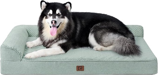 EHEYCIGA XXL Dog Bed Memory Foam, Orthopedic Giant Dog Bed Jumbo with Washable Removable Cover, Waterproof Pet Sofa Couch with Nonskid Bottom, 48x35x7.5, Greyish Green