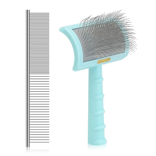 Fenice Peak Premium Dog Slicker Brush for Thick Fur, Ultra-Long 0.98" Pins, 135° Memory Soft Pins, Comfortable Non-Slip Handle, Ideal for Goldendoodle, Poodle & Labradoodle, Blue