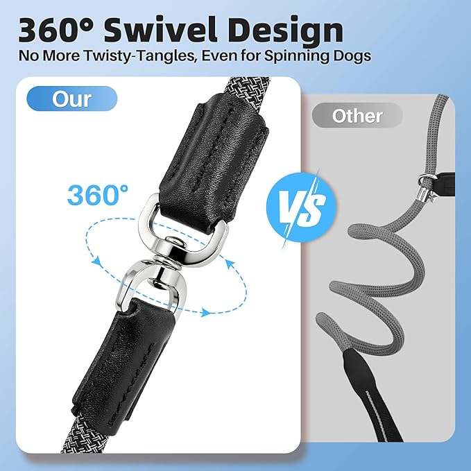 SlowTon Slip Lead for Dogs - Hands Free No Tangle Adjustable 5-7 FT 1/2” Rope, Heavy Duty Nylon Leash for Large Medium Dogs that Pull, No Pull Training Slip Leashes, 20-120lb, Dark Grey