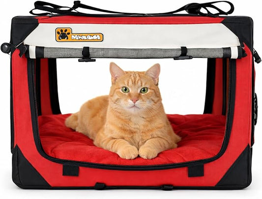 Cat & Dog Pet Carrier, Soft-Sided, Small 20"x13"x13", Supports Up to 45 lbs, Privacy Windows, Removable Plush Bed, Locking Zippers, Foldable Travel Crate