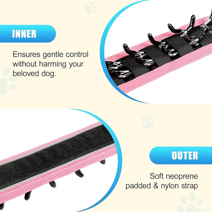 Lightweight Prong Collar for Dogs, Reflective No Pull Dog Collar | Adjustable Size Dog Pinch, Breathable Woven Fabric Air Grid Technology, Martingale Collar for Dogs Training（Pink-M）